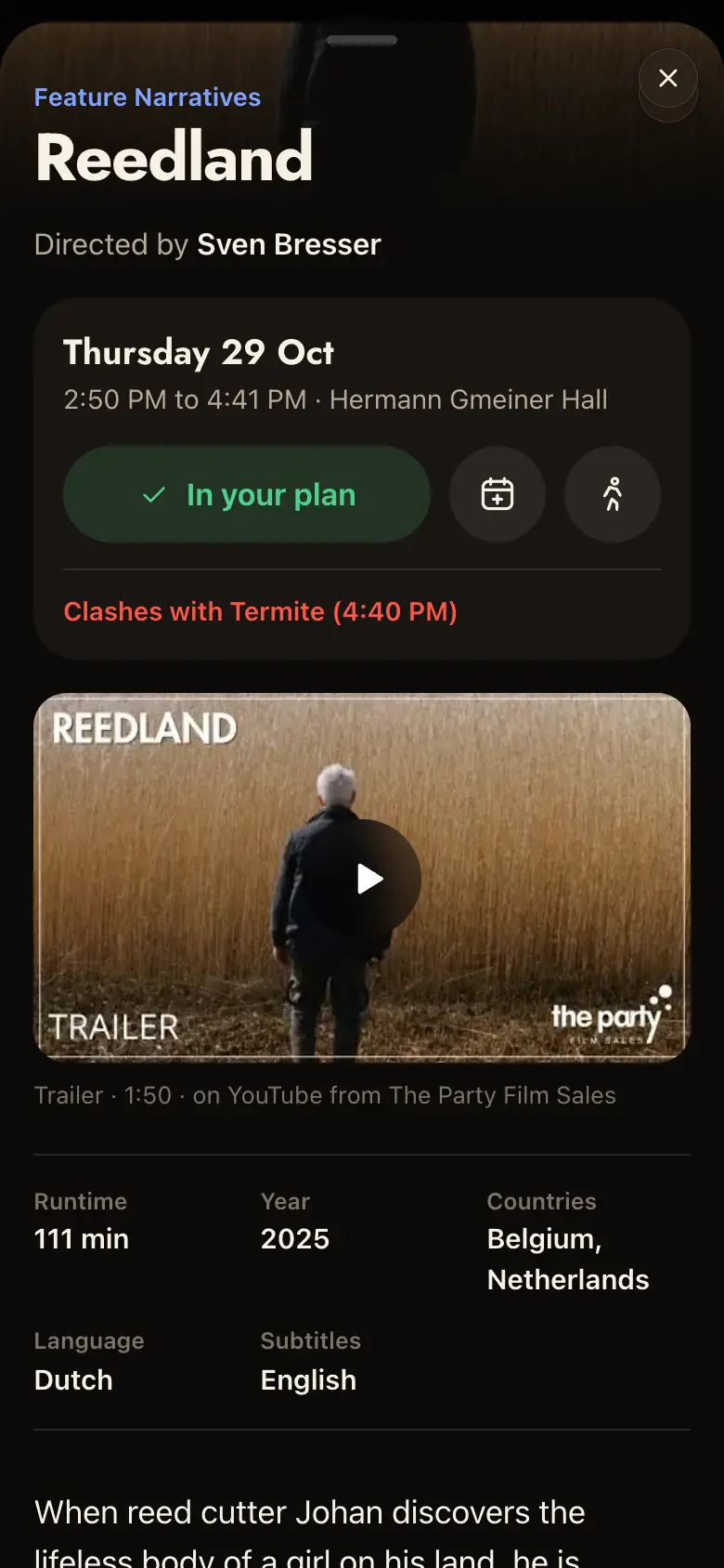 A film page in the app, with its trailer